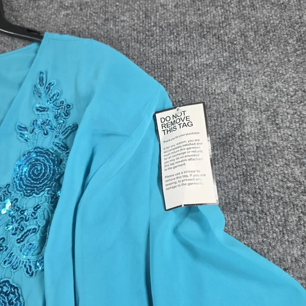 Roaman's Women 40W Turquoise 2 Piece Dress Duster Sequin Embroidered Plus Size